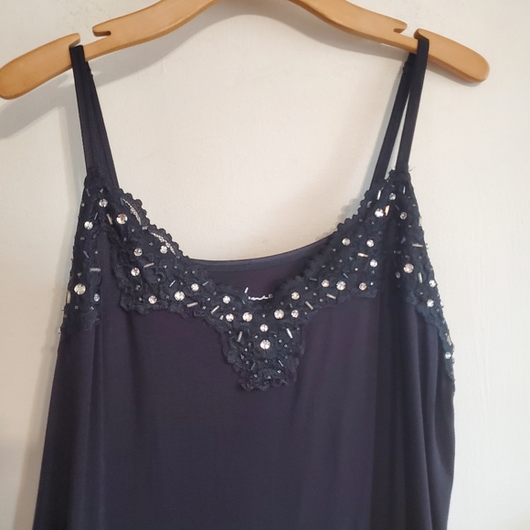 Lane Bryant Black Beaded Lace Trim Cami Tank Top Size 22/24 Y2K Whimsigoth Fairy - Picture 3 of 9